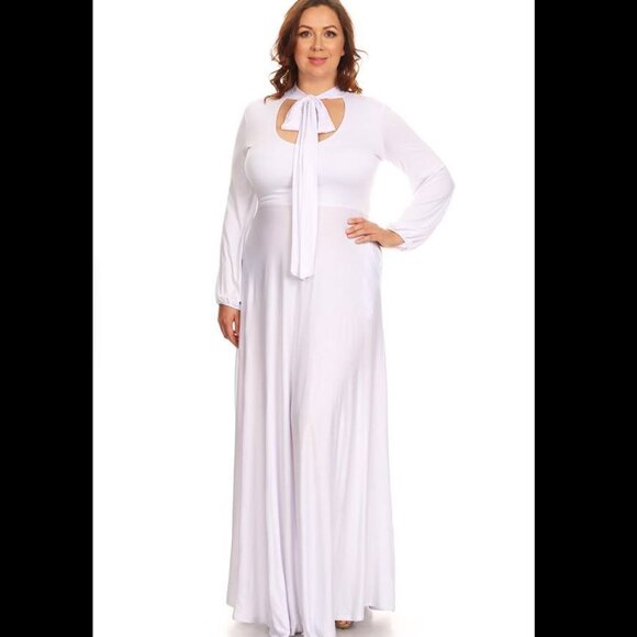 LALAGEN White Tie Neck Overflow Maxi Dress 1x!‎ - Picture 3 of 3